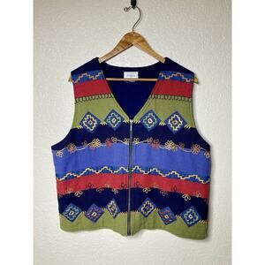 Vintage Susan Bristol Vest Womens XL Aztec Southwestern Warm Zip Front